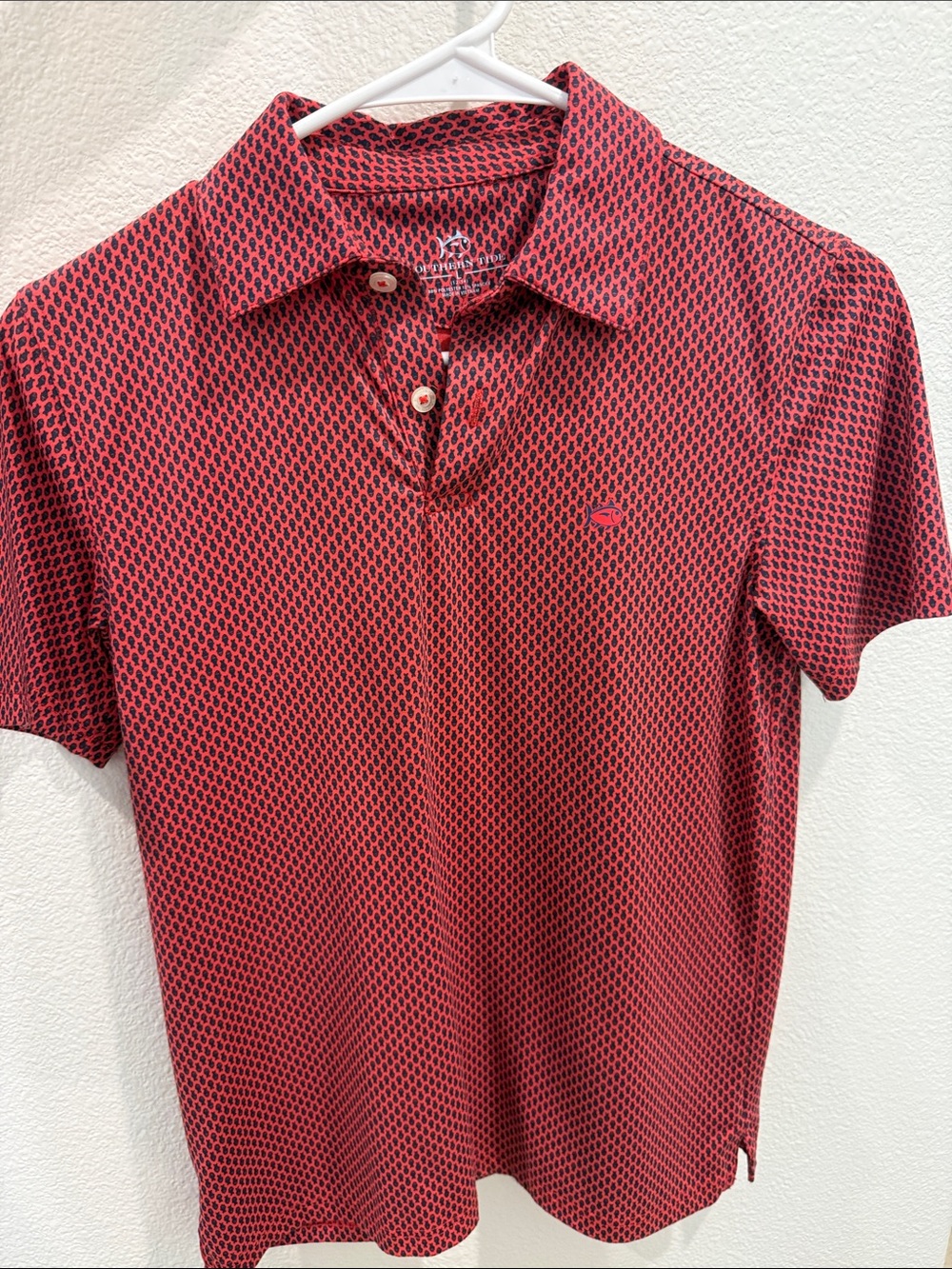 Southern Tide Red and Black Micro-Pattern Polo
